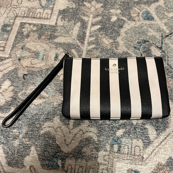 kate spade Handbags - Kate Spade Women’s Leather Black and White Stripe Wristlet Clutch